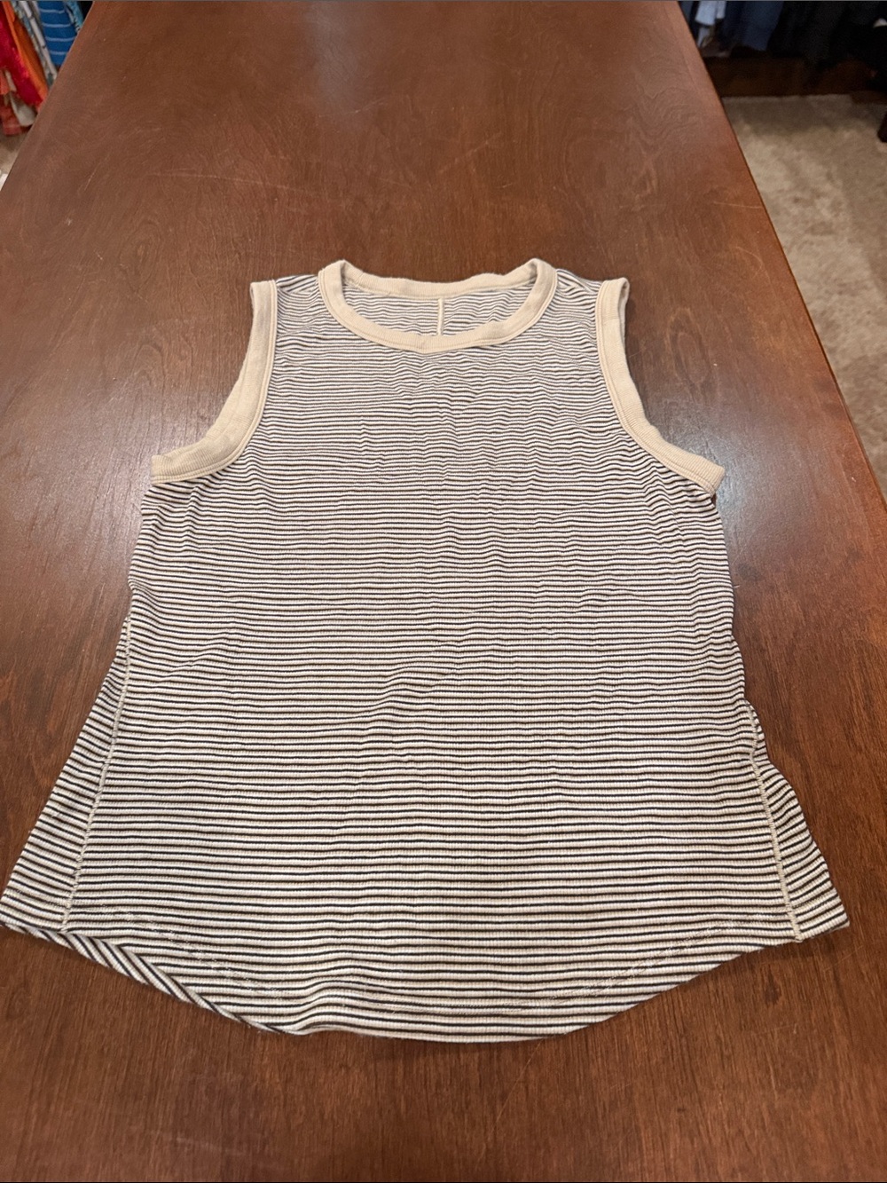 lululemon athletica Black and Cream Striped Ribbed Tank